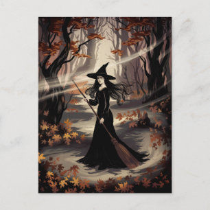 Carte Postale Sorcière de Halloween branchée moderne en forêt