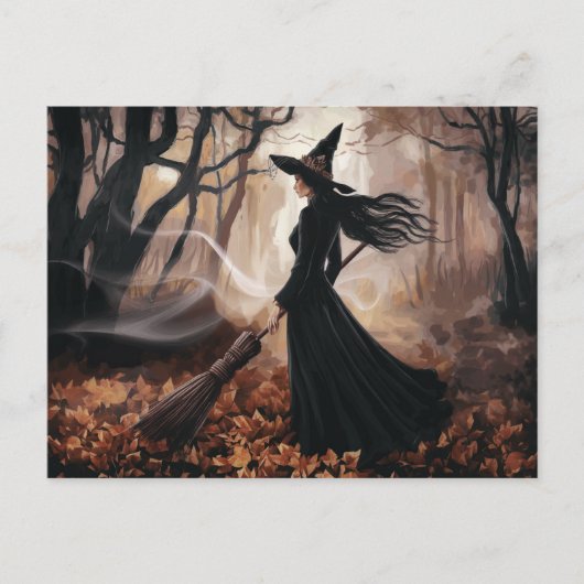 Carte Postale Sorcière de Halloween Moderne Branchée dans la For (Devant)