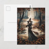 Carte Postale Sorcière de Halloween Moderne Branchée dans la For (Devant / Derrière)