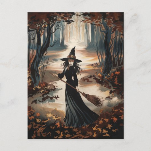 Carte Postale Sorcière de Halloween Moderne Branchée dans la For (Devant)