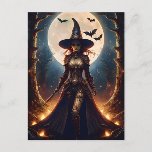 Carte Postale Sorcière de la forêt Steampunk Halloween (Devant)