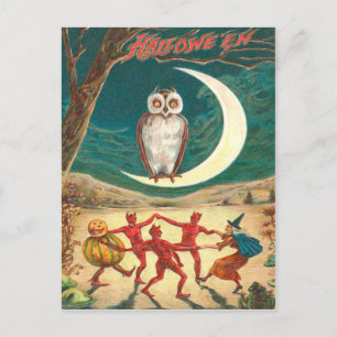 Carte Postale Sorcière de la Lune Croissante Chouette Créature D