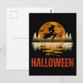 CARTE POSTALE SORCIÈRE DE NUIT D'HALLOWEEN (Devant / Derrière)