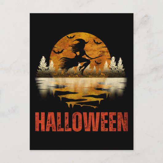 CARTE POSTALE SORCIÈRE DE NUIT D'HALLOWEEN (Devant)