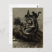 Carte Postale Sorcière d'engraving Antique sur Broom (Devant / Derrière)
