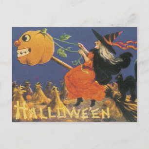 Carte Postale Sorcière d'Halloween à l'ancienne