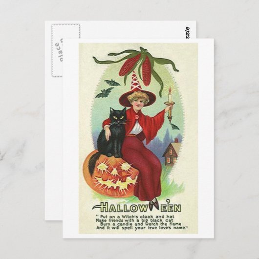 Carte Postale Sorcière d'Halloween à Red Cape (Devant / Derrière)