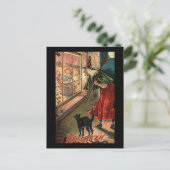 Carte Postale Sorcière d'Halloween avec chat (Debout devant)