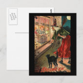 Carte Postale Sorcière d'Halloween avec chat (Devant / Derrière)