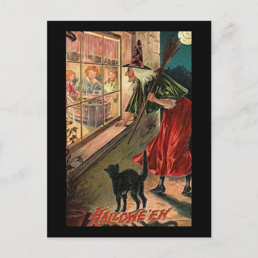 Carte Postale Sorcière d'Halloween avec chat (Devant)