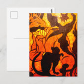 Carte Postale Sorcière d'Halloween avec un chat noir (Devant / Derrière)