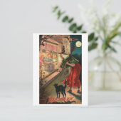 Carte Postale Sorcière d'Halloween, Chat Staring dans la fenêtre (Debout devant)