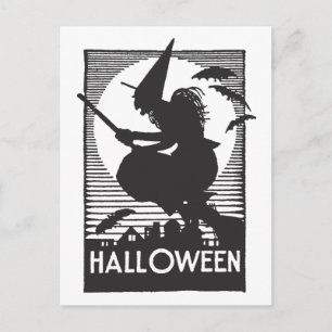 Carte Postale Sorcière d'Halloween de Woodcut