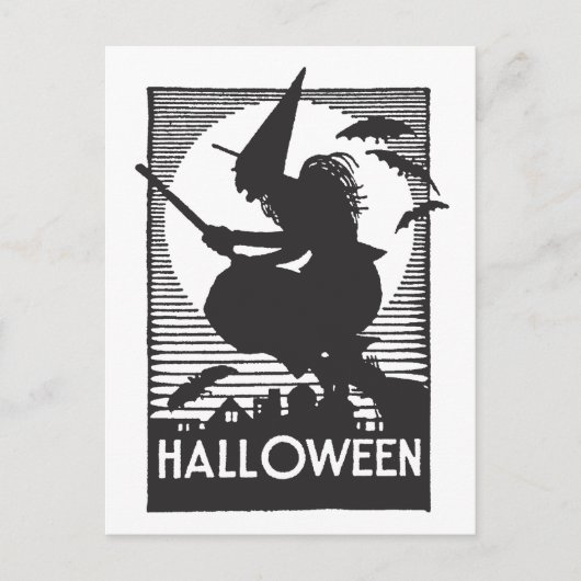 Carte Postale Sorcière d'Halloween de Woodcut (Devant)