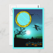 Carte Postale Sorcière d'Halloween, Jack o'Lanterns, Cadre photo (Devant / Derrière)