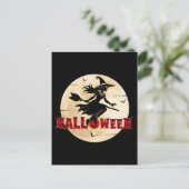 Carte Postale Sorcière d'Halloween sur un balai (Debout devant)