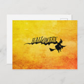 Carte Postale Sorcière d'Halloween volant sur un balai (Devant / Derrière)