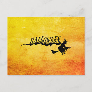 Carte Postale Sorcière d'Halloween volant sur un balai