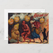 Carte Postale Sorcière Diable Chat Noir Jack O' Lanterne (Devant / Derrière)