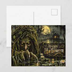 Carte Postale Sorcière du marais Halloween de marais hanté