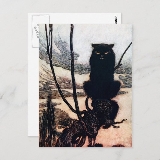 Carte Postale Sorcière en forme de chat (Devant / Derrière)