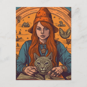 Carte Postale Sorcière et chat