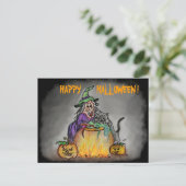 Carte Postale Sorcière et chat, Joyeux Halloween ! (Debout devant)