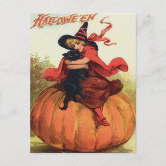 Carte Postale Sorcière et chat noir (Devant)