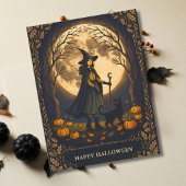 Carte Postale Sorcière et chat noir Halloween