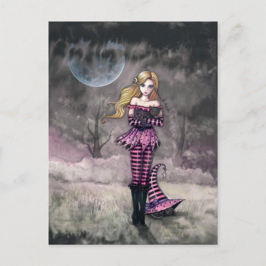 Carte postale Sorcière et Chats noirs (Devant)