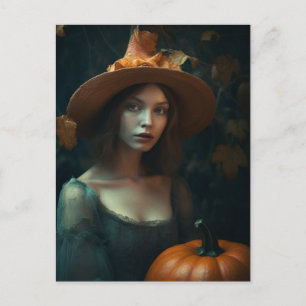 Carte Postale Sorcière et Citrouille d'automne