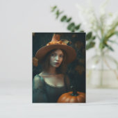 Carte Postale Sorcière et Citrouille d'automne (Debout devant)