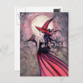 Carte postale Sorcière et hibou (Devant / Derrière)