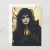 Carte Postale Sorcière et son chat noir (Devant / Derrière)