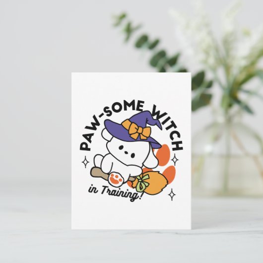 Carte Postale Sorcière Géniale en Formation – Chien de Halloween (Debout devant)