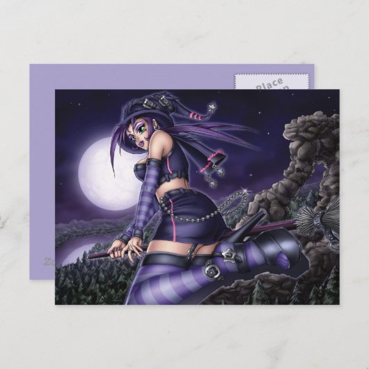Carte Postale Sorcière Goth d'Anime (Devant / Derrière)