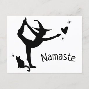 Carte Postale Sorcière Halloween Namaste Yoga Cœur Chat Moderne