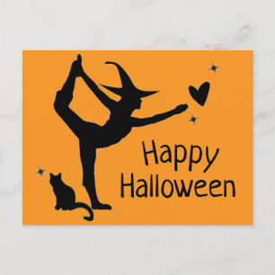 Carte Postale Sorcière Halloween Namaste Yoga Orange Black Moder