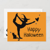 Carte Postale Sorcière Halloween Namaste Yoga Orange Black Moder (Devant / Derrière)