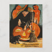 Carte Postale Sorcière Jack-o'-lantern Devil Demon Black Cat (Devant)