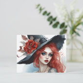 Carte Postale Sorcière jolie fille Fleur rouge magique (Debout devant)