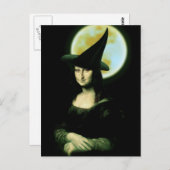 Carte Postale Sorcière Mona Lisa Halloween Pleine lune (Devant / Derrière)
