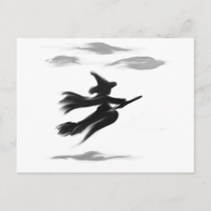 Carte Postale Sorcière Monter Son Balai Peint Design