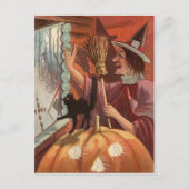 Carte Postale Sorcière noir Chat Jack-o'-lantern Citrouille (Devant)