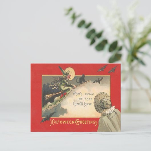 Carte Postale Sorcière noir Chat Pleine lune Chat Bat Tree Femme (Debout devant)