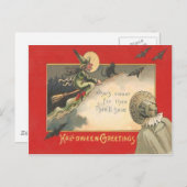 Carte Postale Sorcière noir Chat Pleine lune Chat Bat Tree Femme (Devant / Derrière)