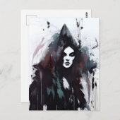 Carte postale Sorcière Noir Encre Peinture (Devant / Derrière)