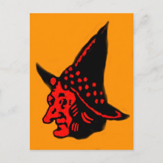 Carte Postale Sorcière Orange Halloween (Devant)