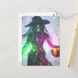 Carte Postale Sorcière Pirate Squelette Halloween
