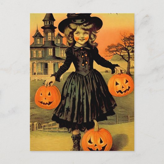 Carte Postale Sorcière Rétro Halloween (Devant)